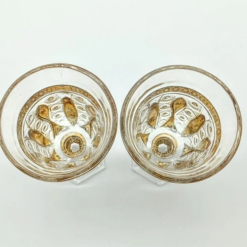 Pair of 2 Gold Trim Crystal Wine Glasses